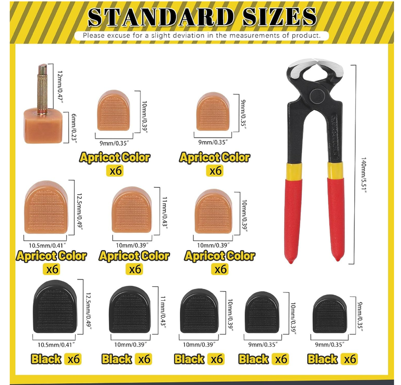 30 Pairs 5 Sizes High Heel Replacement Tips Pin Kit with 6" Heel Caps Remove Pliers, 9/10/10.5/11/12.5mm 2 Pins