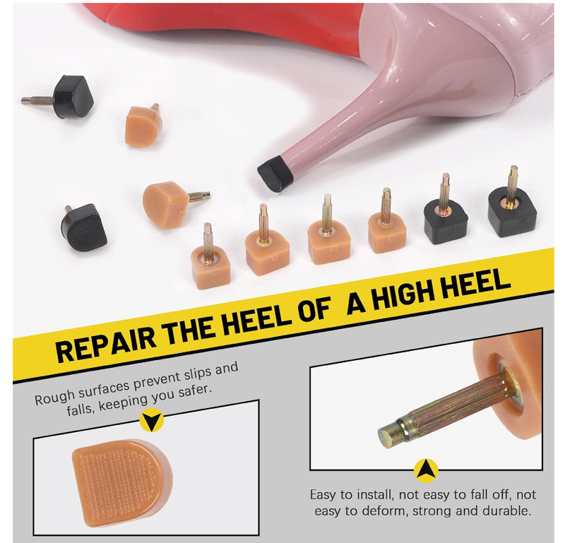 30 Pairs 5 Sizes High Heel Replacement Tips Pin Kit with 6" Heel Caps Remove Pliers, 9/10/10.5/11/12.5mm 2 Pins