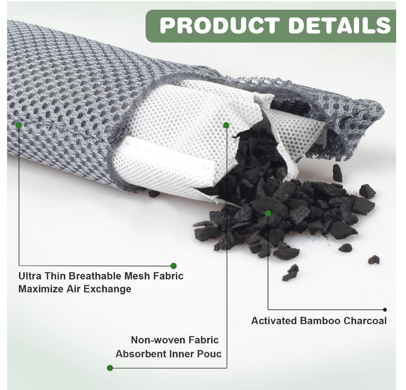 12 Pack Charcoal Shoe Deodorizer Bags inserts, Shoe Odor Eliminator,Drawer Deodorizers,