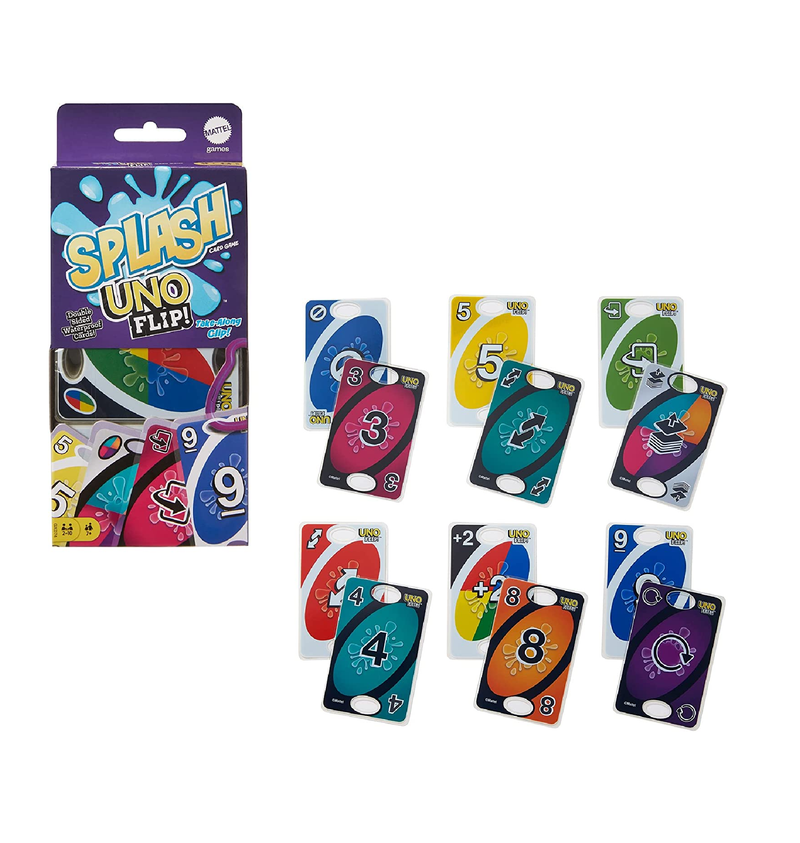 Mattel Games UNO Flip Splash Card Game for Kids Adults & Game Night with Water Resistant Double Sided Cards