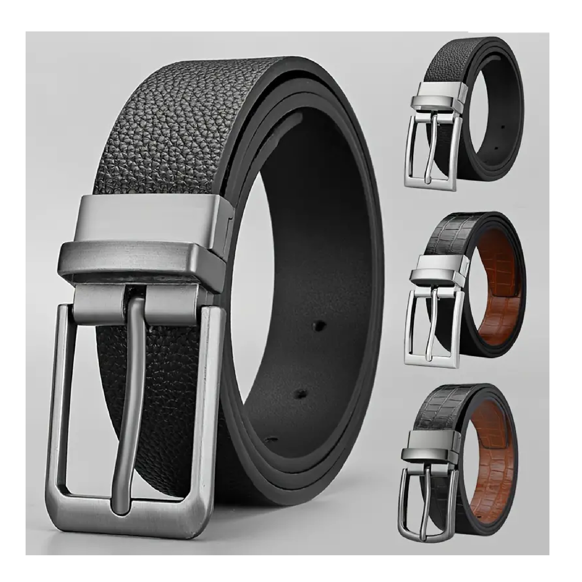 Reversible Leather and PU Belt with Western Buckle, Adjustable Fit Ralph Lauren Collection Tooled-Buckle Pebbled Calfskin  main image 2