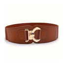 Metal Buckle Wide Belt Boho Elegant Elastic PU Girdle Women Trend Dress Belt Coat Waistband