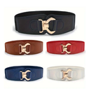 Metal Buckle Wide Belt Boho Elegant Elastic PU Girdle Women Trend Dress Belt Coat Waistband