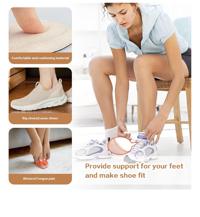 Tongue Pads for Shoe Too Big, Loose Shoes, Heel Pads Grips Cushion Inserts Replacement,