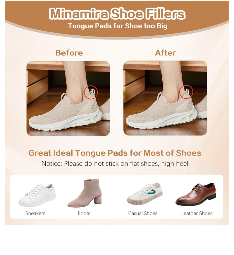 Tongue Pads for Shoe Too Big, Loose Shoes, Heel Pads Grips Cushion Inserts Replacement,
