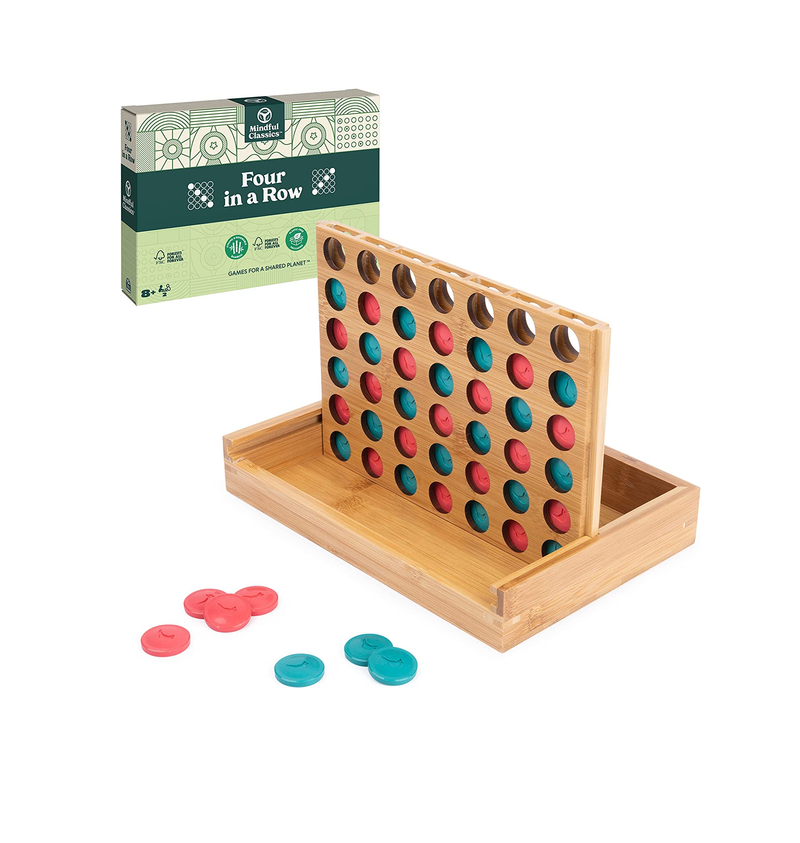 Mindful Classics Four in a Row Family Board Game with Bamboo and Recycled Plastic Earth Day Eco Friendly Products for Adults and Kids Ages 8 and up