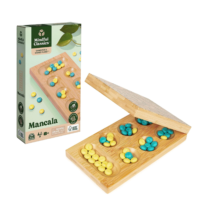 Mindful Classics Mancala Board Game Made from Bamboo & Recycled Plastic for Earth Day Eco-Friendly Products for Adults and Kids Ages 8 and up