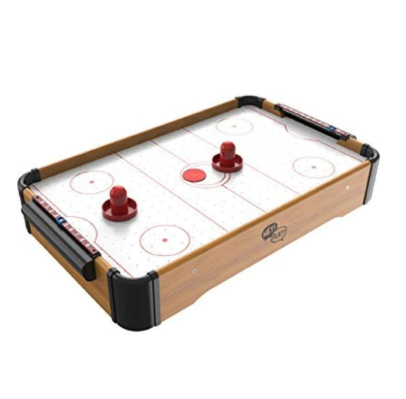 Mini Arcade Air Hockey Table A Toy for Girls and Boys by Hey Play Fun Table Top Game for Kids Teens and Adults- Battery Operated 22 Inches Brown