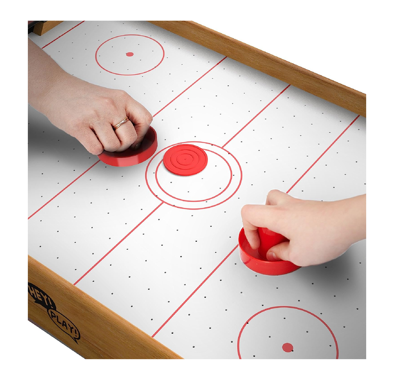 Mini Arcade Air Hockey Table A Toy for Girls and Boys by Hey Play Fun Table Top Game for Kids Teens and Adults- Battery Operated 22 Inches Brown