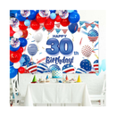 Happy 30th Birthday Happy 4th of July Decorations Set Kit Banner Backdrop Red White Blue Stripe Stars Balloons Patriotic Theme Decor for American National Memorial Day Army Party Flag Favors Supplies