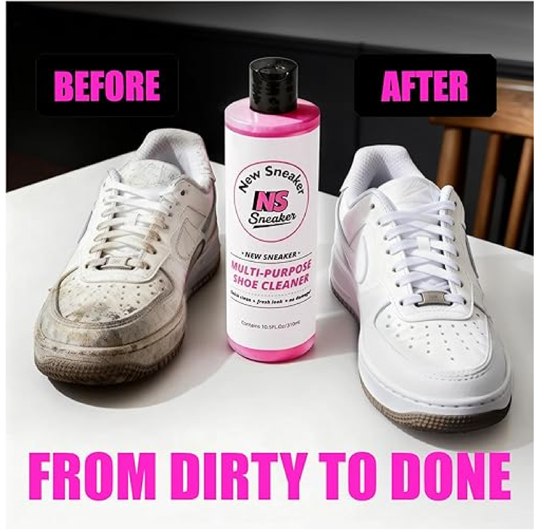 Shoe Cleaner Kit – Large 10.5oz Bottle with 3 Durable Brushes & Microfiber Towel – Quick & Easy Cleaning for Sneakers,