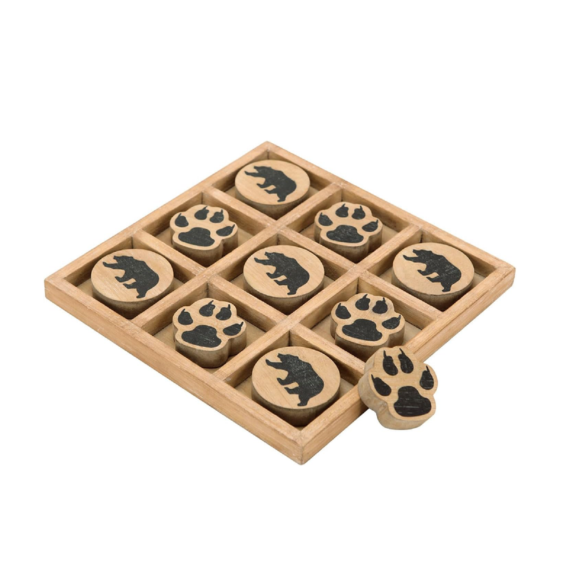 NIKKY HOME Cabin Tic Tac Toe Wood Game Rustic Coffee Table Decor Cute Bear Paw Decorative Wooden Board Travel Game for Kids Family