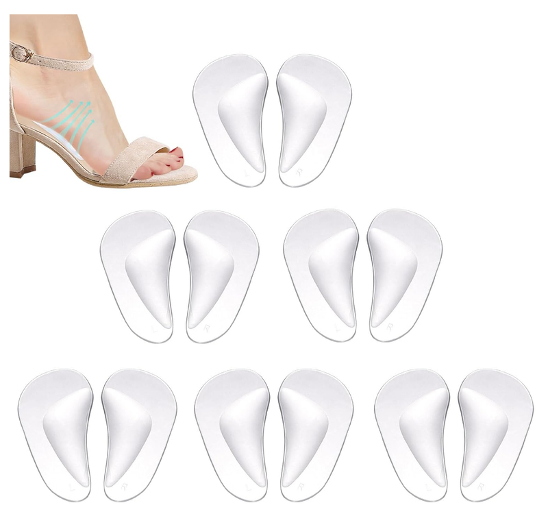 12pcs Arch Support Insoles, Transparent Gel Self-Adhesive Arch Support Shoe Inserts Soft Silicone Foot Arch Cushions Arch Comfort Pads