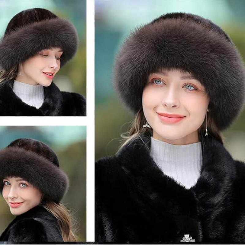 NWSTESLE Winter Fur Hat for Women Warm Knitted Fur Cap Beanie