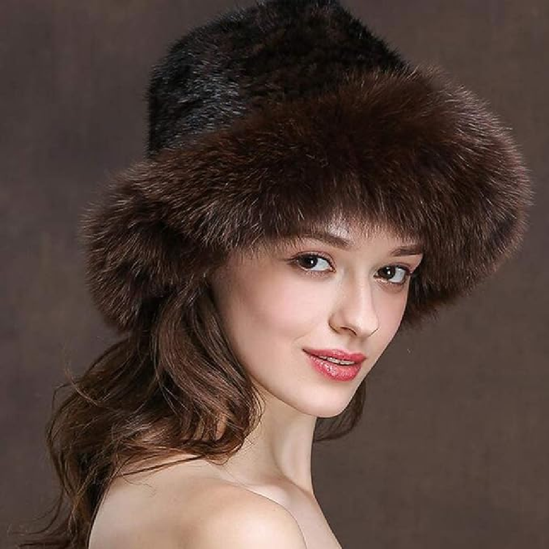 NWSTESLE Winter Fur Hat for Women Warm Knitted Fur Cap Beanie