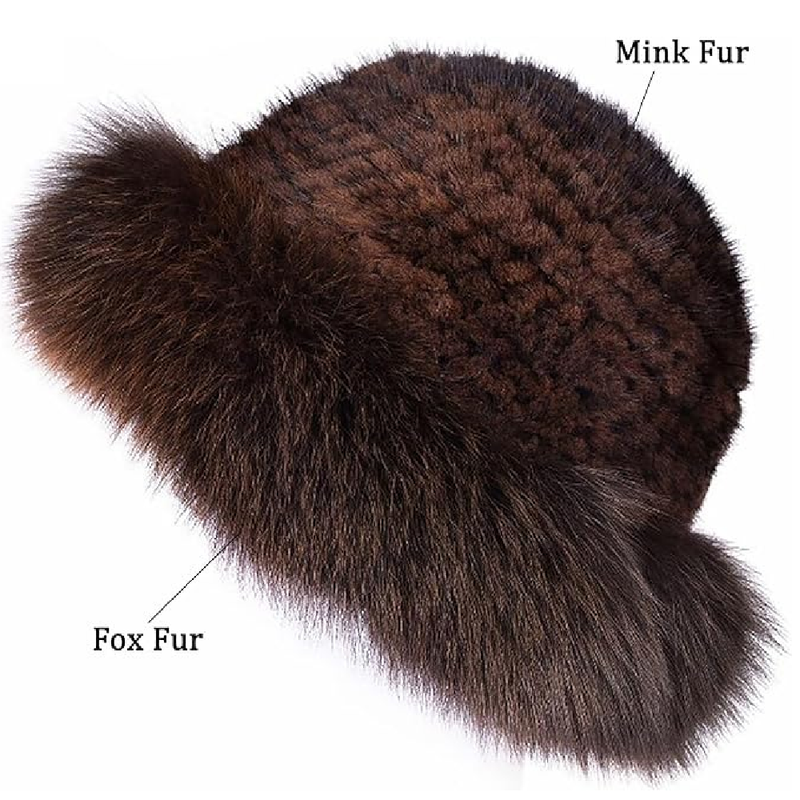 NWSTESLE Winter Fur Hat for Women Warm Knitted Fur Cap Beanie