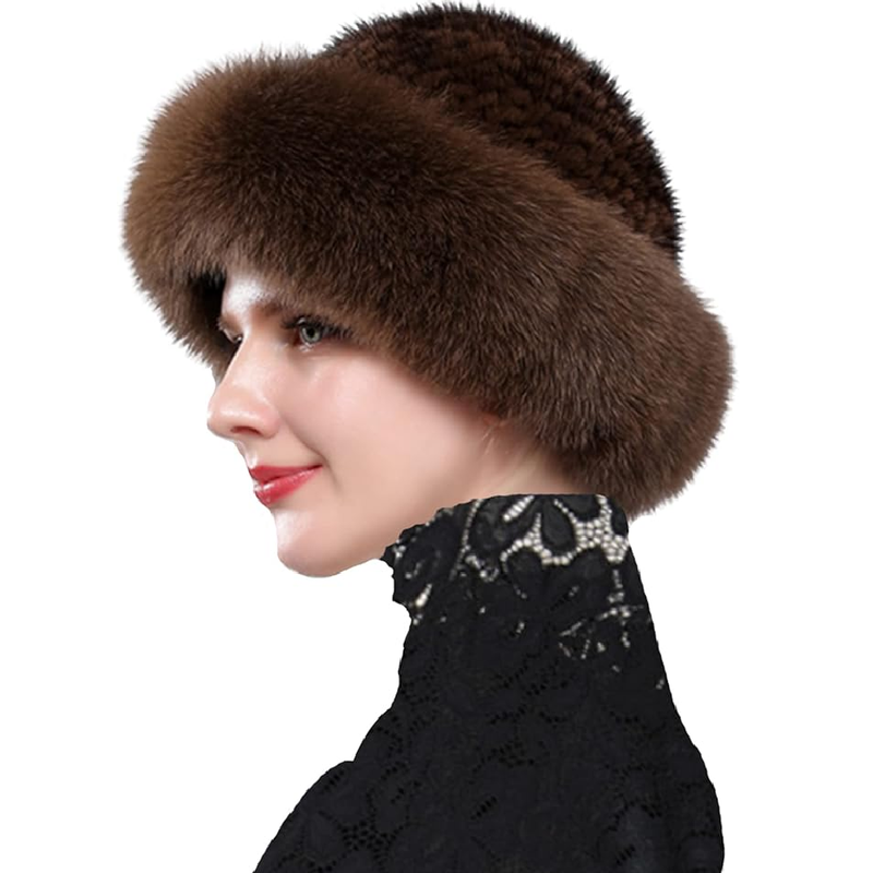 NWSTESLE Winter Fur Hat for Women Warm Knitted Fur Cap Beanie