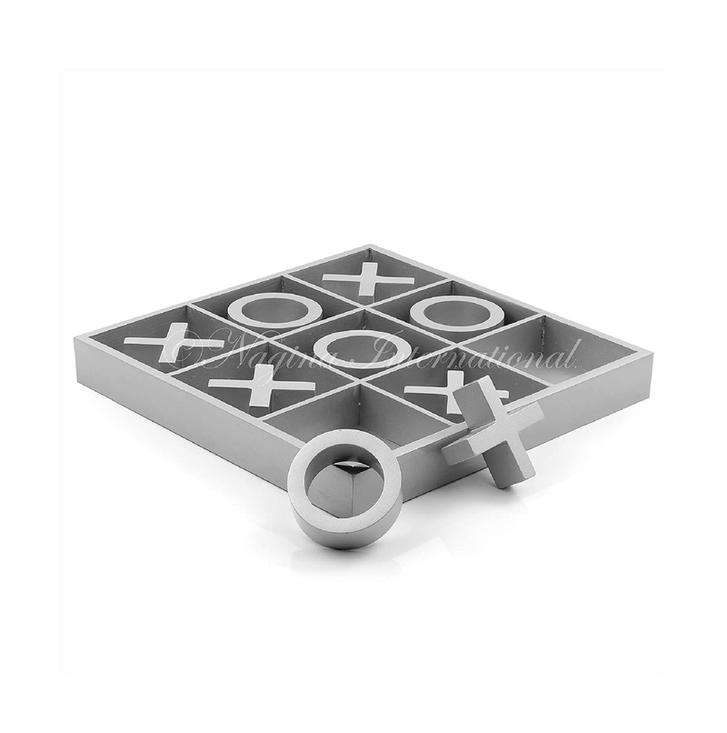 14" Large Elegant Premium Silver Grey Tic Tac Toe Board Game for Adults & Kids Wooden Puzzle Game