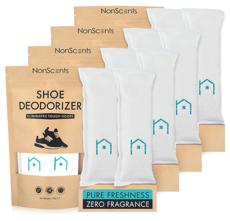 NonScents Shoe Deodorizer 2-Pack (4 Count) - Odor Eliminator, Air Freshener, Smell Absorber, Scent Remover for Shoes,