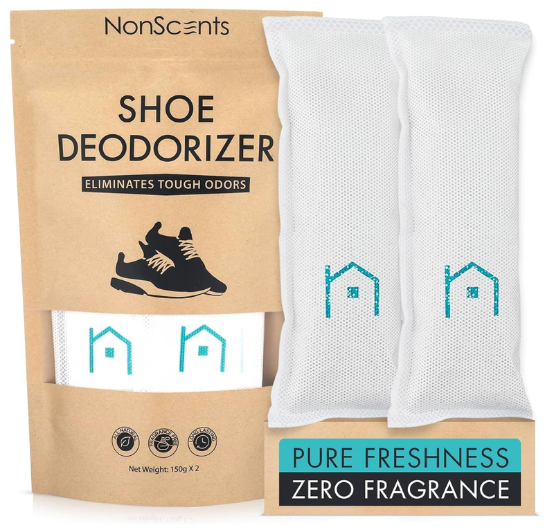 NonScents Shoe Deodorizer 2-Pack (4 Count) - Odor Eliminator, Air Freshener, Smell Absorber, Scent Remover for Shoes,