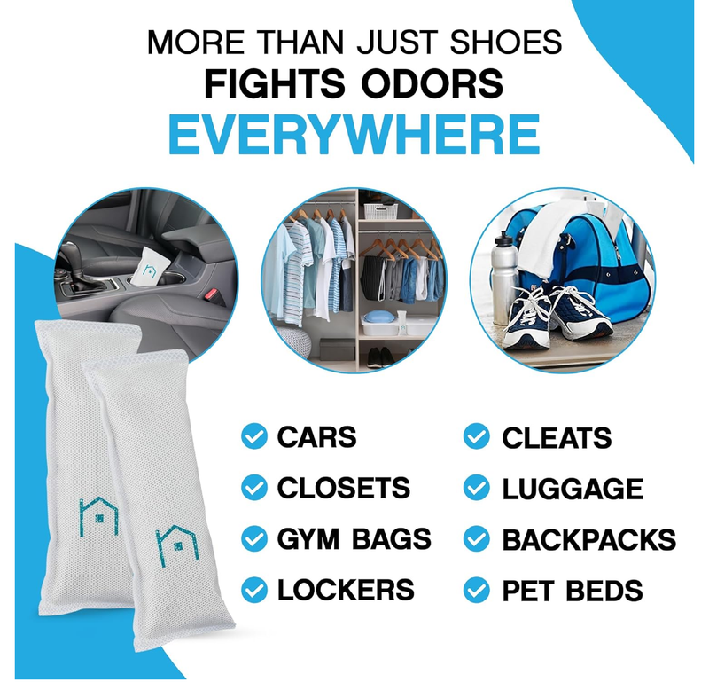 NonScents Shoe Deodorizer 2-Pack (4 Count) - Odor Eliminator, Air Freshener, Smell Absorber, Scent Remover for Shoes,