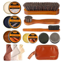 13Pcs Polish Kit for Men & Women - 3 Horsehair Brushes, Black Brown Neutral Mink Oil for Shoes, Boots Shine Care Kit