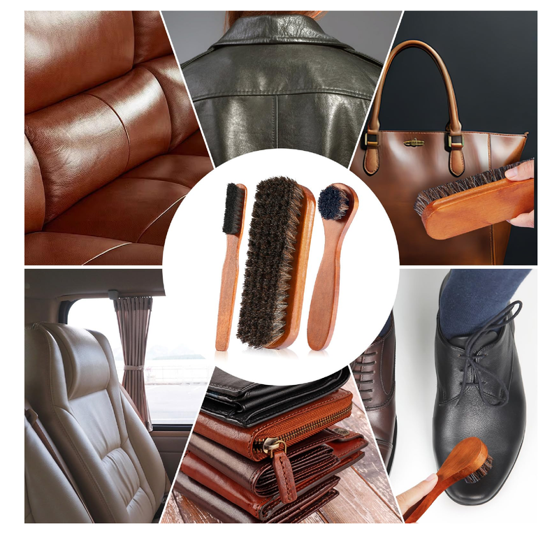 13Pcs Polish Kit for Men & Women - 3 Horsehair Brushes, Black Brown Neutral Mink Oil for Shoes, Boots Shine Care Kit