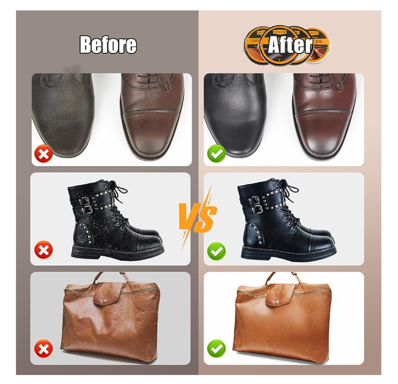 13Pcs Polish Kit for Men & Women - 3 Horsehair Brushes, Black Brown Neutral Mink Oil for Shoes, Boots Shine Care Kit