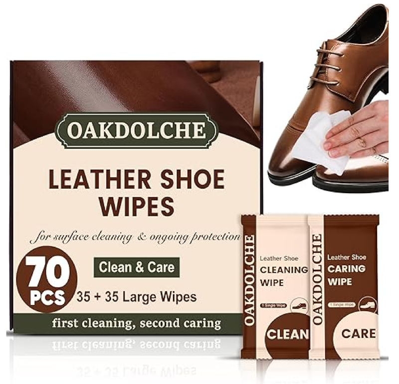 70PCS Leather Wipes (35 Clean + 35 Care), Independent Packaging, Leather Shoe Wipes for Clean & Restore,