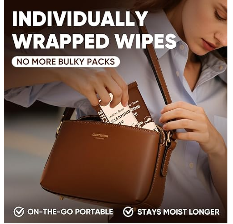 70PCS Leather Wipes (35 Clean + 35 Care), Independent Packaging, Leather Shoe Wipes for Clean & Restore,