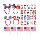 OPUHOHR 29 PCS 4th of July Headbands Temporary Tattoos American Flags on Stick 4th of July American Independence Day Decorations Kit
