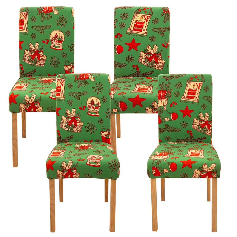 Ogrmar 4PCS Stretch Removable Washable Dining Room Chair Protector Slipcovers Christmas Decoration/Home Decor Dining Room Seat Cover