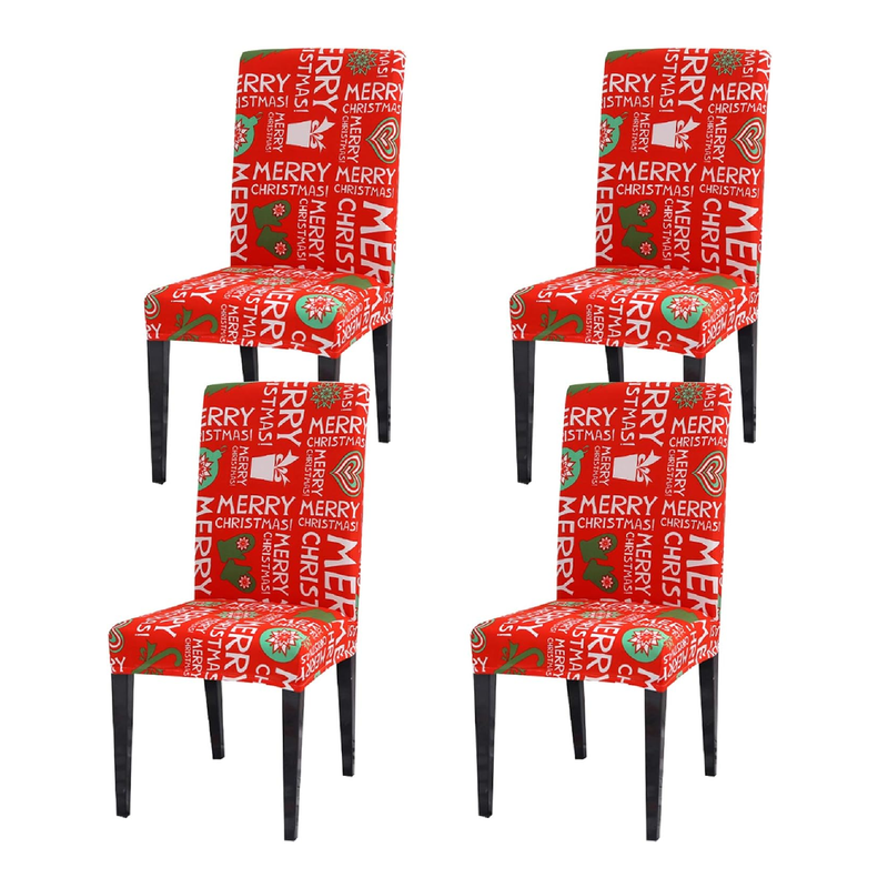 Ogrmar 4PCS Stretch Removable Washable Dining Room Chair Protector Slipcovers Christmas Decoration/Home Decor Dining Room Seat Cover (Christmas-A) (Vermilion)