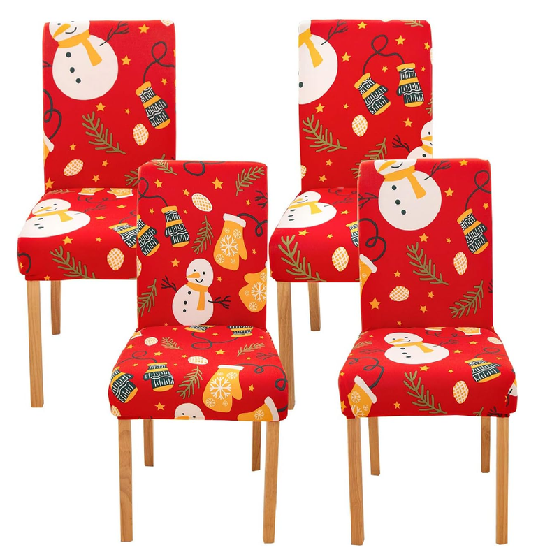 Ogrmar 4PCS Stretch Removable Washable Dining Room Chair Protector Slipcovers Christmas Decoration/Home Decor Dining Room Seat Cover