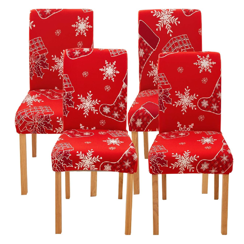 Ogrmar 4PCS Stretch Removable Washable Dining Room Chair Protector Slipcovers Christmas Decoration/Home Decor Dining Room Seat Cover