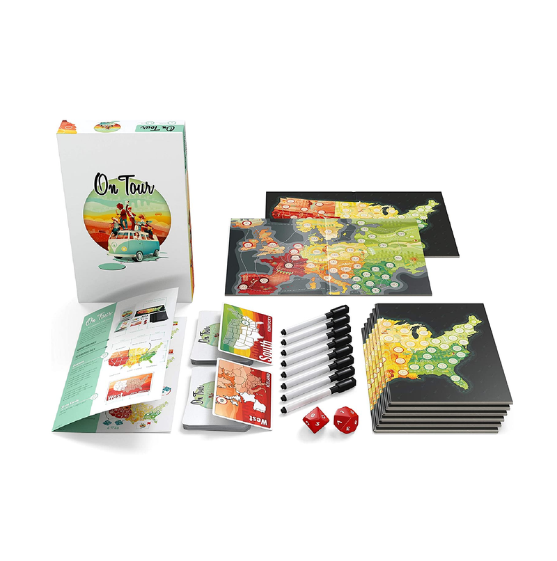 On Tour USA and Europe Board Game 1 to 8 Players 20 Minute Play Time