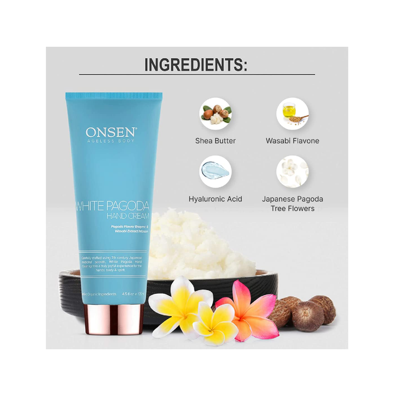 Onsen Japanese Anti Aging Hand Cream - Firming Hand Lotion Features Pagoda Flower Enzyme Wasabi Extract Infusion Hyaluronic Acid and Shea Butter for Clarified and Moisture Rich Skin - 2 Packs