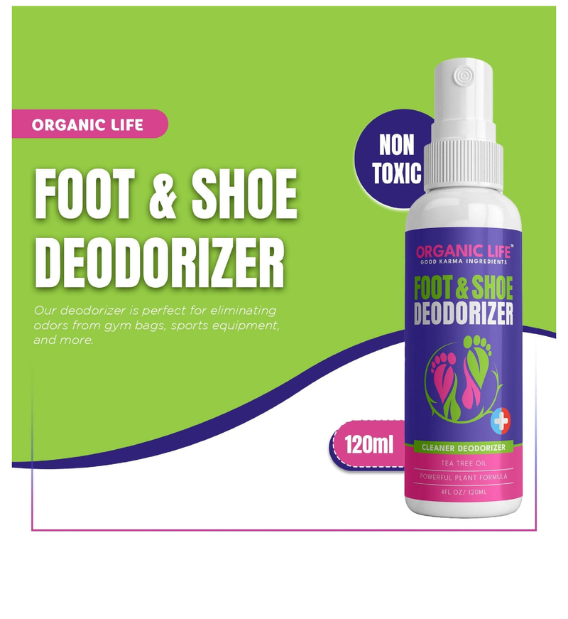 Organic Life Shoe Spray Deodorizer, Eliminator Spray for Foot and Shoe, Tea Tree & Witch Hazel Foot Spray and Shoe Freshener,