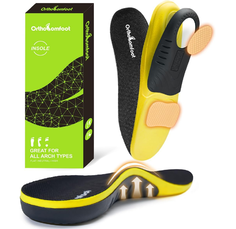 OrthoComfoot Work Boot Insoles for Men Standing All-Day: 240+LBS Heavy Duty High Arch Support Inserts, Pain Relief for Plantar Fasciitis,