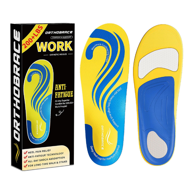 Work Insoles, 200+lbs Heavy Duty Medium and High Arch Support Inserts