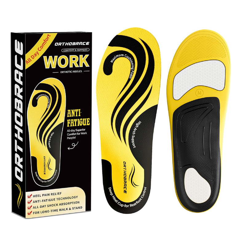 Work Boot Insoles for Standing All Day, Medium and High Arch Support Orthotic Shoe Inserts Relief Plantar Fasciitis