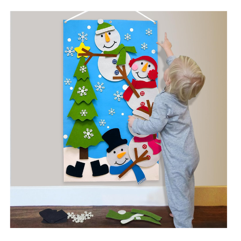 OurWarm Felt Christmas Tree for Kids Wall, 3.3FT Felt Christmas Snowman Games Set with 62PCS Ornaments