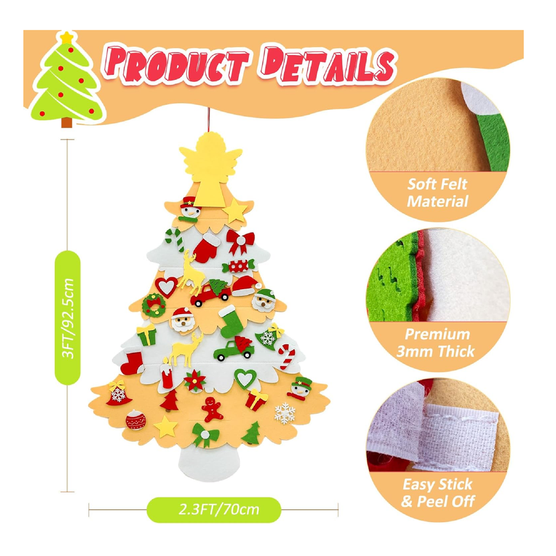 OurWarm Felt Christmas Tree for Kids Wall, 3ft DIY Toddler Christmas Tree Set with 35PCS