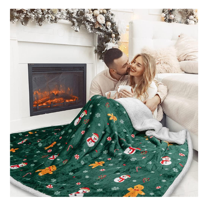 PAVILIA Premium Christmas Sherpa Throw Blanket | Christmas Decoration Gift, Fleece, Plush, Warm, Cozy Reversible Microfiber Holiday Blanket | Green...