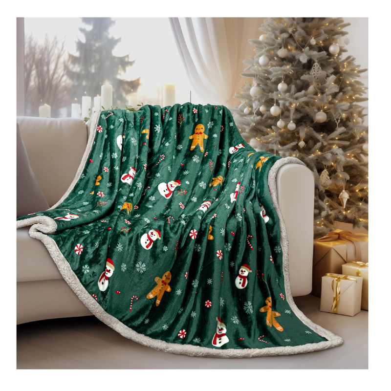 PAVILIA Premium Christmas Sherpa Throw Blanket | Christmas Decoration Gift, Fleece, Plush, Warm, Cozy Reversible Microfiber Holiday Blanket | Green...