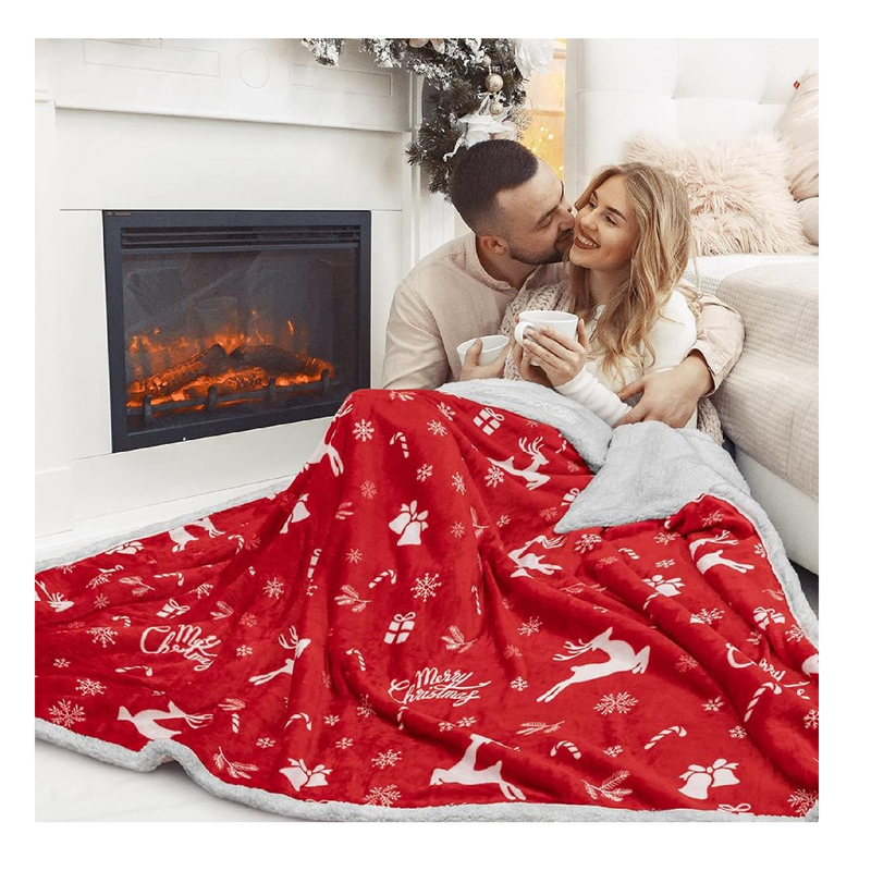 PAVILIA Premium Christmas Sherpa Throw Blanket | Christmas Decoration Reindeers, Fleece, Plush, Warm, Cozy Reversible Microfiber Holiday Blanket 50 x 60