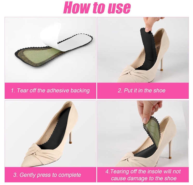 2 Pairs High Heel Inserts for Women, Invisible Adhesive Cushion Insoles Arch Support Non-Slip Slim Inserts Liners 3/4 Comfort Insoles Shoe