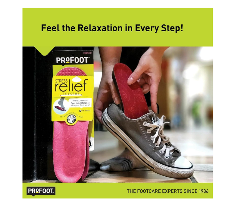 PROFOOT Stress Relief Insoles For Women, Sizes 6-10, Lightweight Foam Shoe Inserts For All-Day Comfort