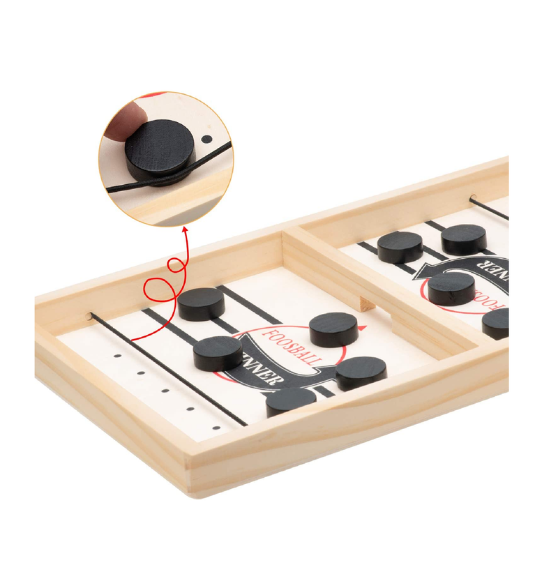 PUBGAMER Fast Puck Game Sling Games Fast Puck Table Game Paced Puck Winner Wood Board Sport Toys Small Size Suitable for Kids Child & Family Come with Spare Piece and Spring Rope