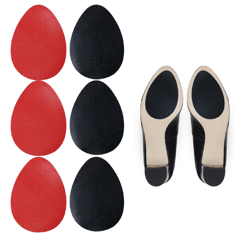 6-Pair Shoe Grip Pads - Shoe Sole Rubber Grip Textured Rubber Sole Protectors for Heel & Forefoot, Black and Red Bottom Cushion